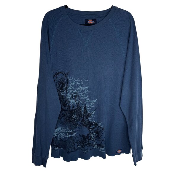 Dickies Other - VTG Y2K Dickies Mens XL Blue Graphic Crewneck Waffle Knit Long Sleeve Shirt